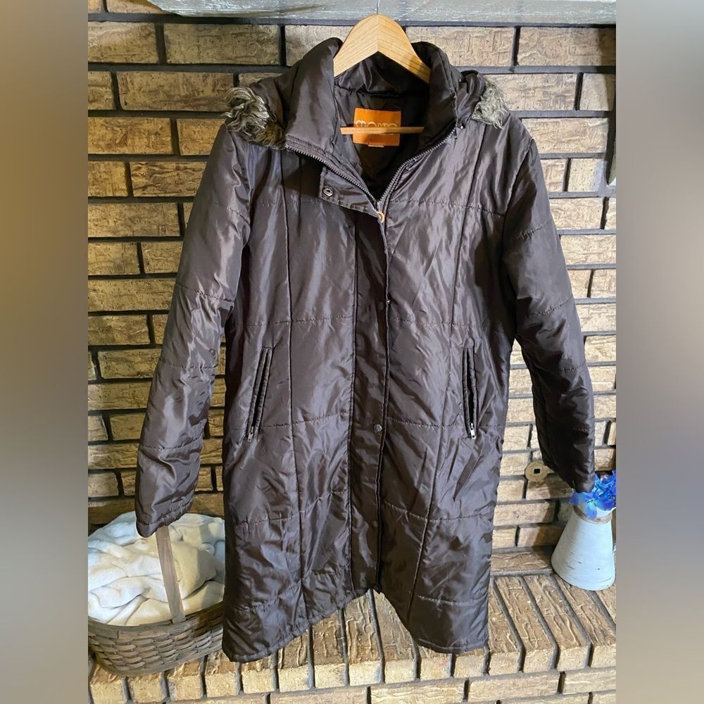 ‎Brown puffer trench coat